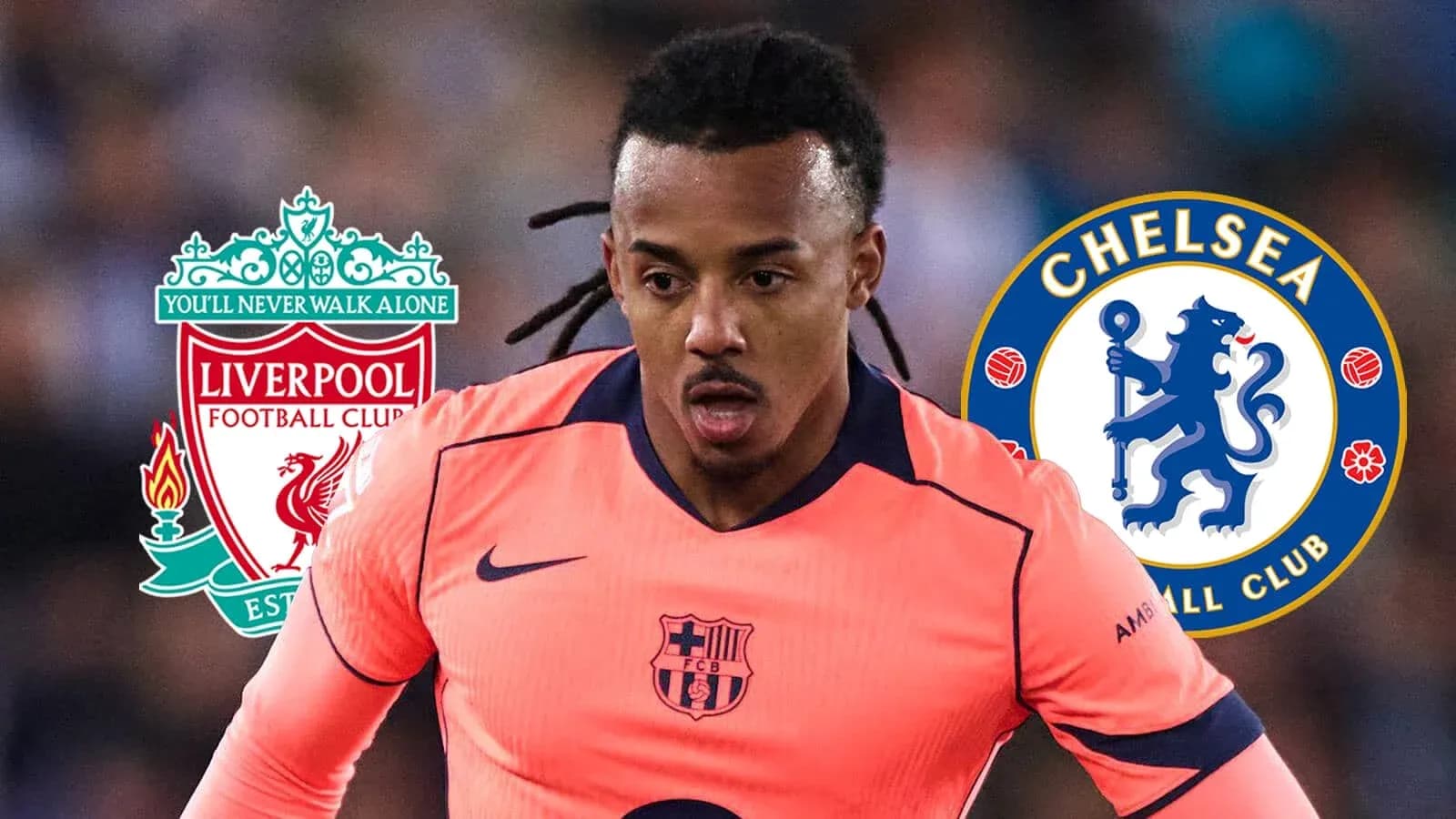 Futbolchi harakatda, Liverpool va Chelsea logotiplari bilan Futbolchi harakatda, Liverpool va Chelsea logotiplari bilan
