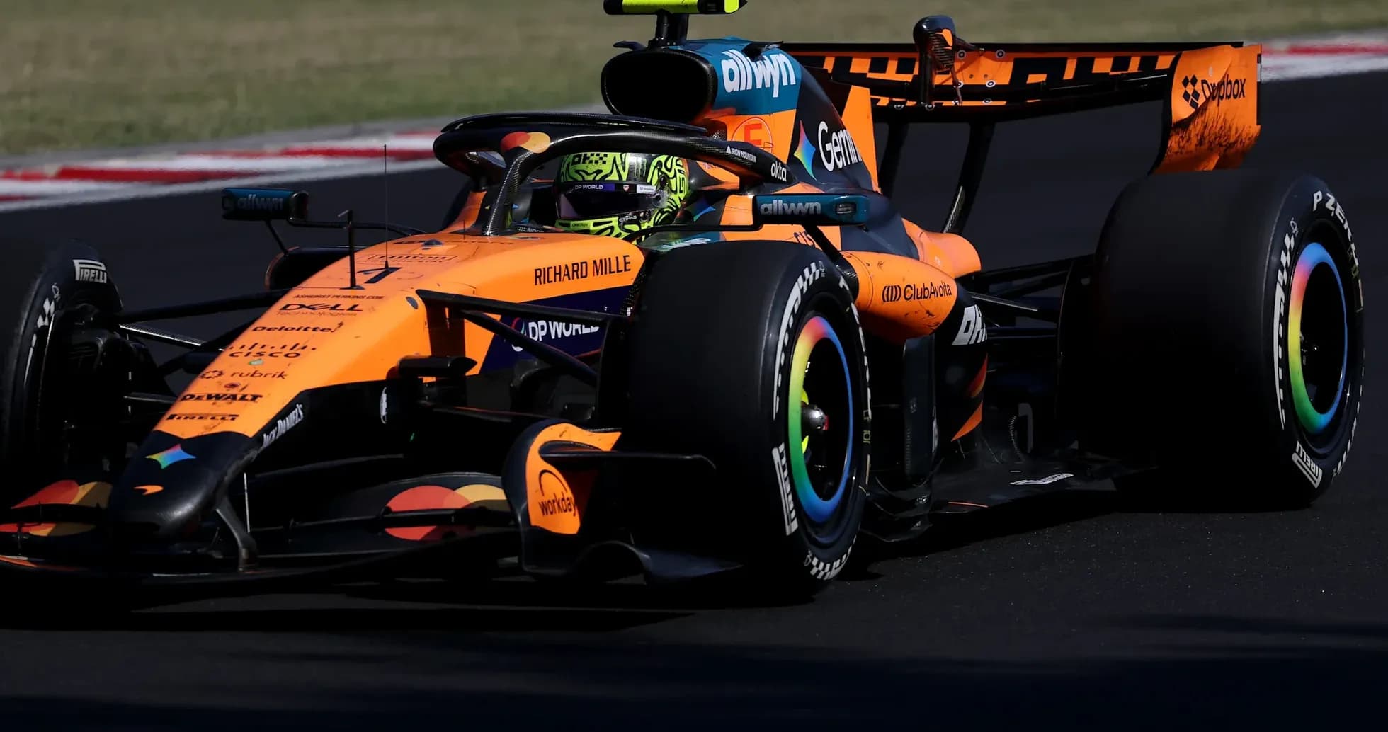 Formula 1 car racing on track during event Formula 1 car racing on track during event