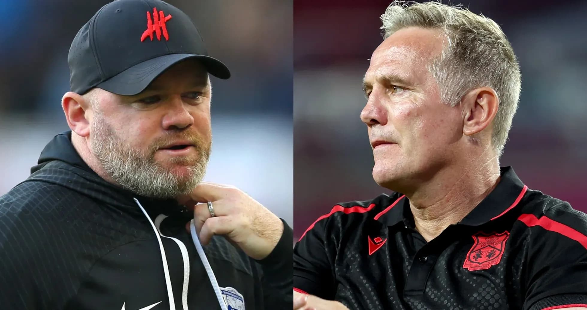 Two football managers discussing during match preparations Two football managers discussing during match preparations
