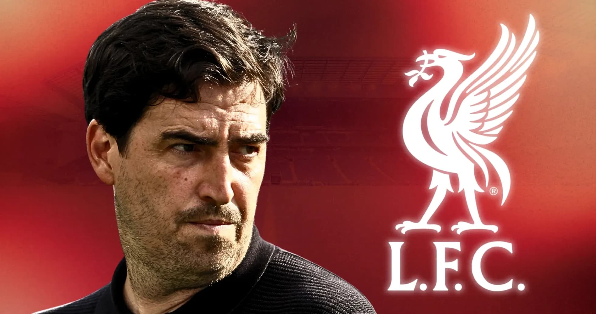 Liverpool FC logo with coach portrait background Liverpool FC logo with coach portrait background