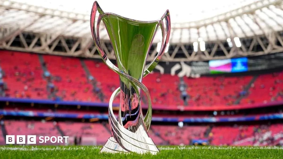 Trophy displayed in stadium before match Trophy displayed in stadium before match