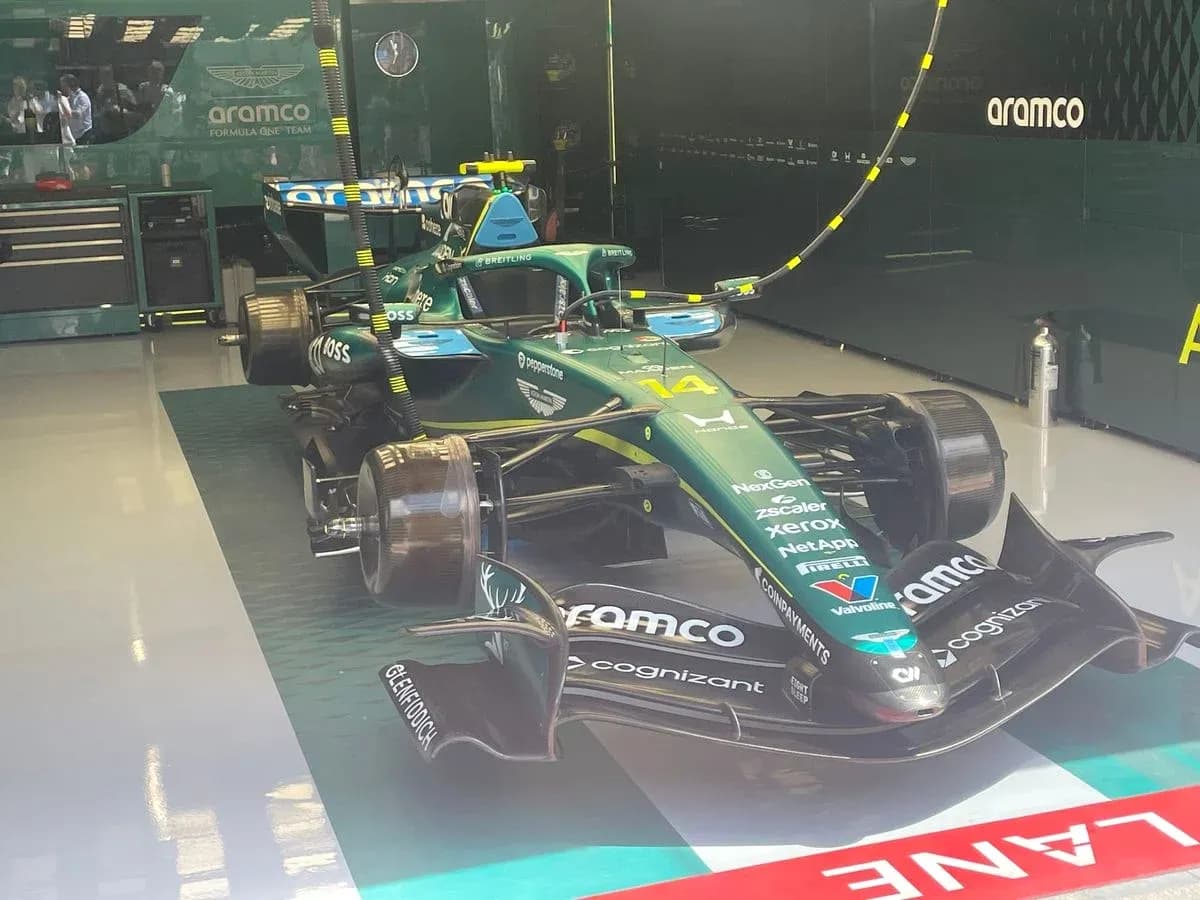 Aston Martin Formula 1 car in the garage Aston Martin Formula 1 car in the garage