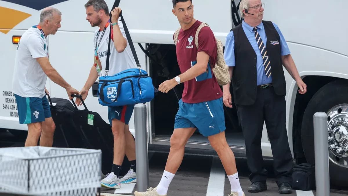 Cristiano Ronaldo arriving with team staff at bus Cristiano Ronaldo arriving with team staff at bus