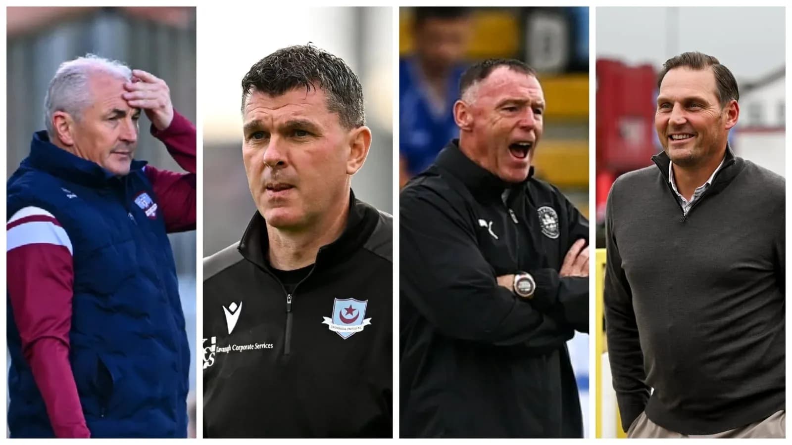 Four football coaches during various match situations Four football coaches during various match situations
