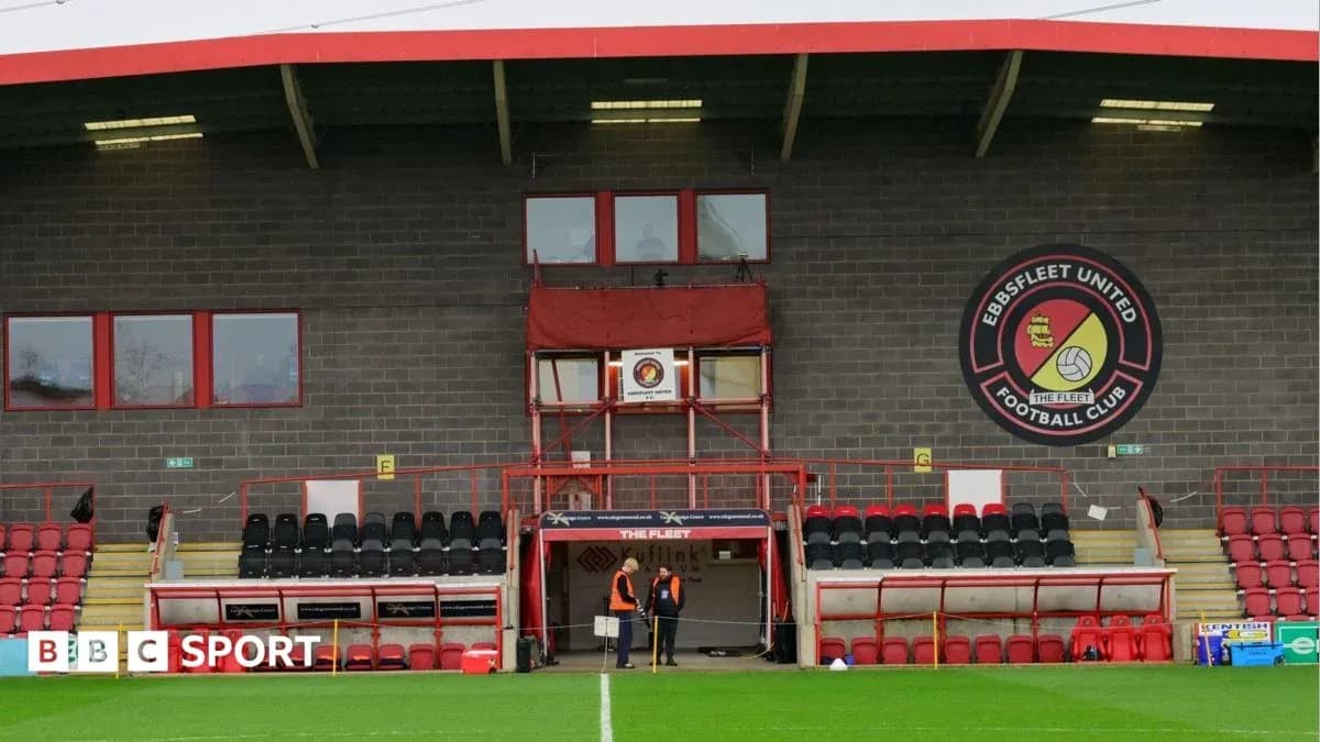 Ebbsfleet United stadium entrance with empty seats Ebbsfleet United stadium entrance with empty seats