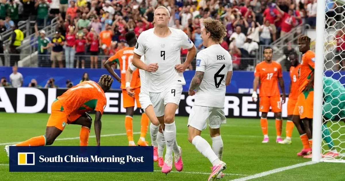 Norway players celebrating a goal against Ivory Coast Norway players celebrating a goal against Ivory Coast