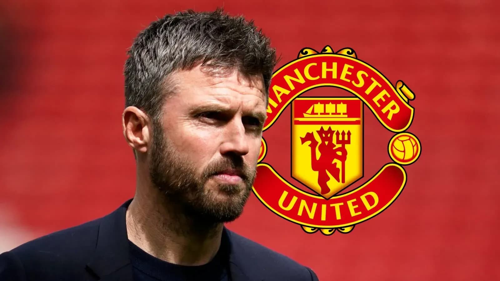 Mikhael Karik Manchester United logosi oldida Mikhael Karik Manchester United logosi oldida
