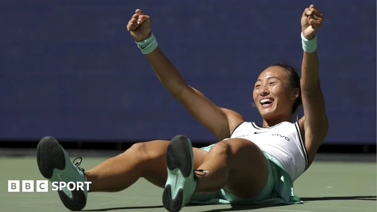 Tennis player celebrating on court after victory Tennis player celebrating on court after victory