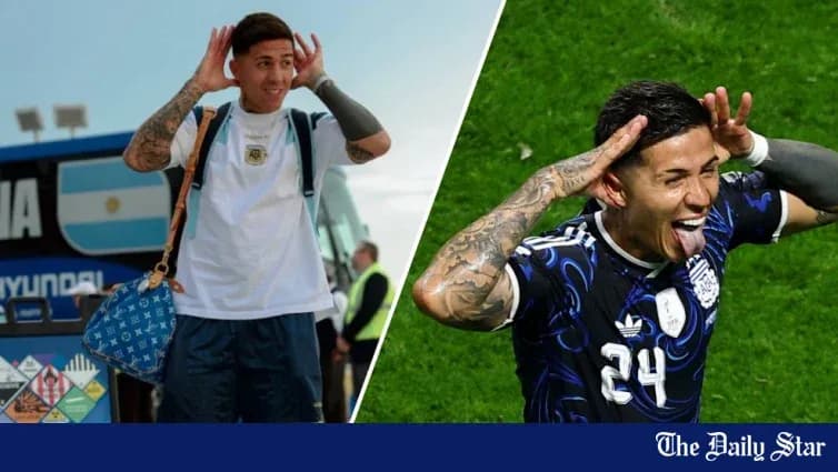 Futbolchi Argentina jamoasi a'zosi joyida turib Futbolchi Argentina jamoasi a'zosi joyida turib