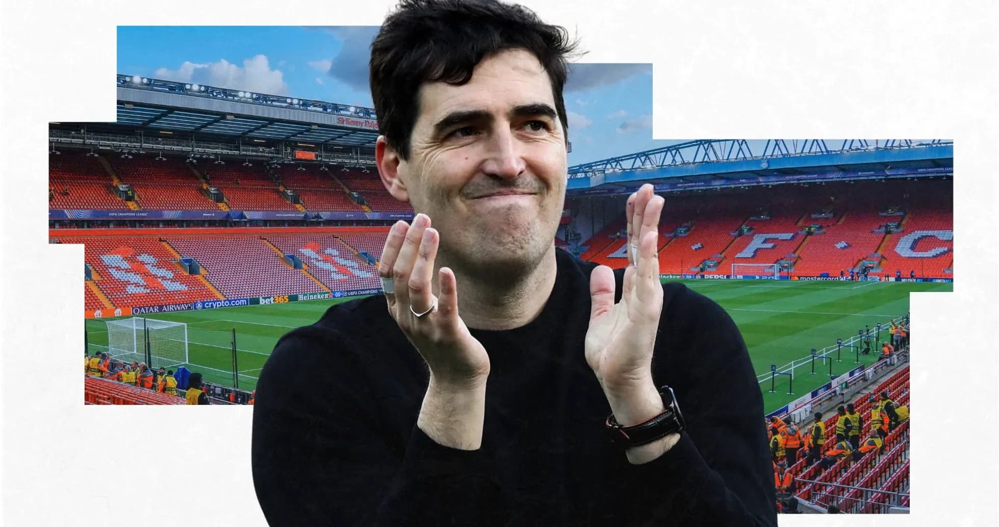 Man applauding in empty football stadium Man applauding in empty football stadium